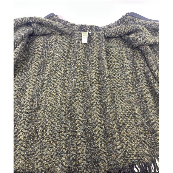 Branigan Weavers Wool Cape Poncho Sweater Full Zip Green Black Striped One Size - Picture 9 of 13